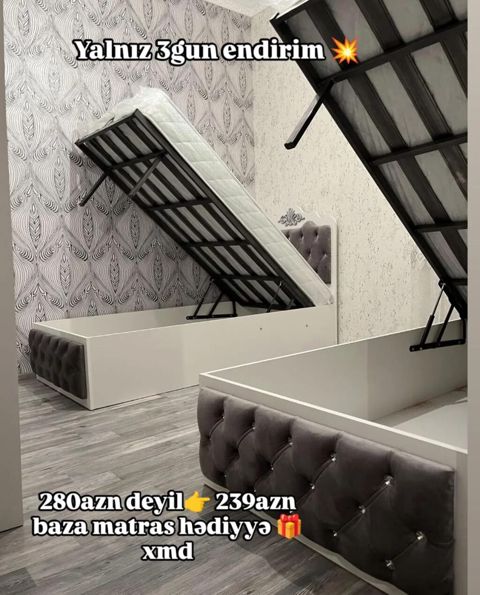 Qaldırılan mexanizmalı yataq bazası dəsti - Yumşaq kapitonaj başlıq — Çarpayılar