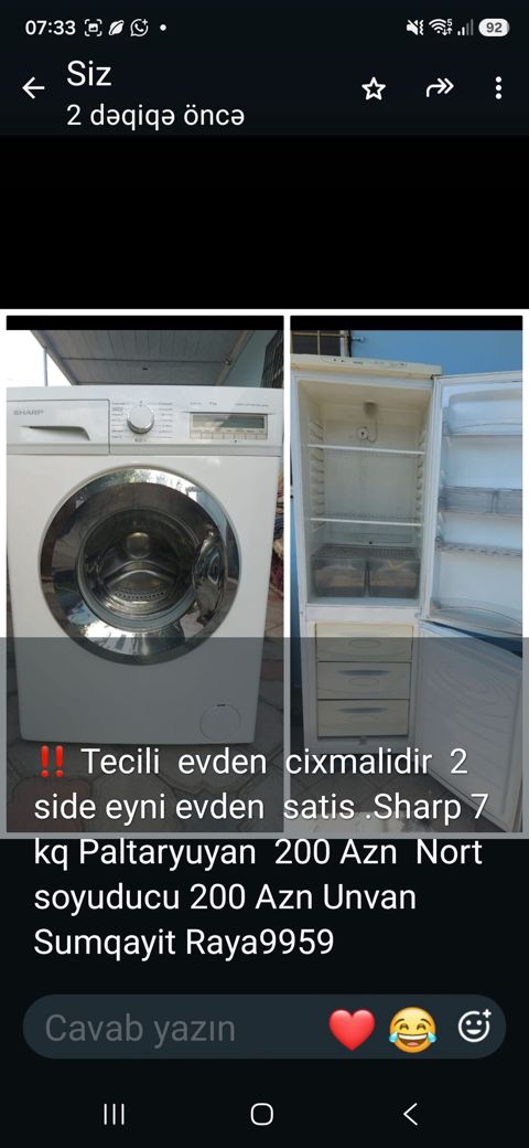 Məişət texnikası satılır – eyni ünvandan: - Sharp paltaryuyan maşın — Paltaryuyan maşınlar