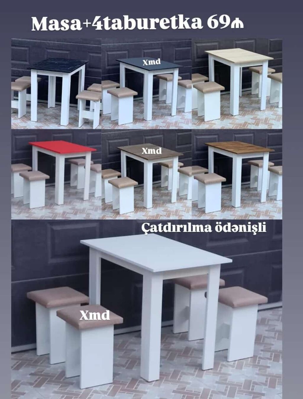 Masa + 4 taburetka dəsti – 69₼ - Kompakt ölçülü kvadrat masa və 4 — Masalar və stullar, Sumqayıt