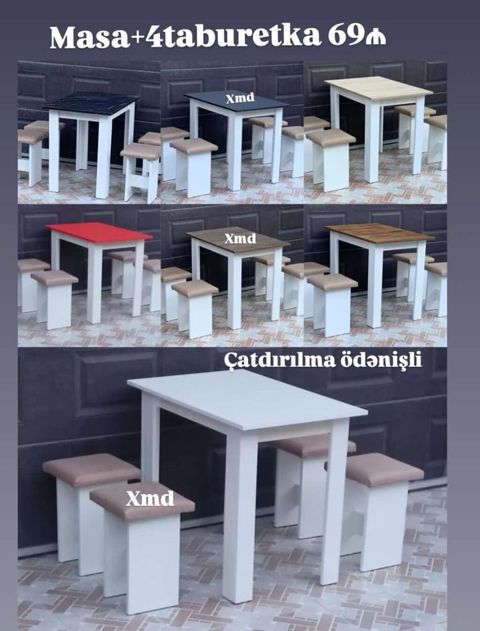 Masa + 4 taburetka dəsti – 69₼ - Kompakt ölçülü kvadrat masa və 4 — Tables and chairs