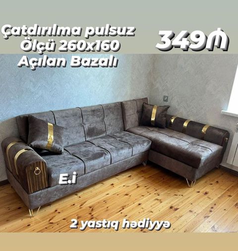 Künc divan – açılan, bazalı model - Ölçü: 260 x 160 sm - Rəng: tünd — Sumqayıt