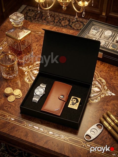 Hədiyyə dəsti kişi üçün (qol saatı + pulqabı + alışqan) — Bakı