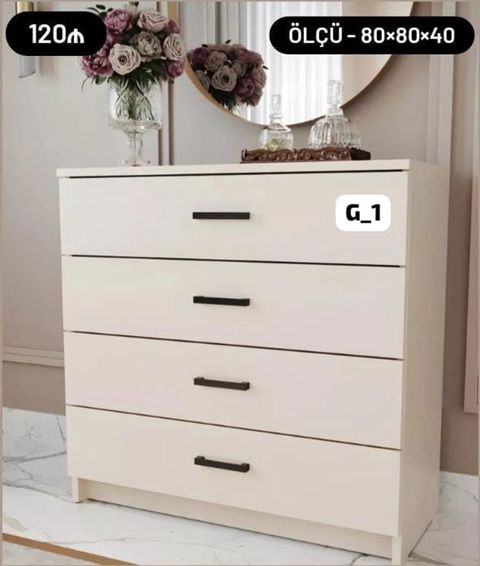 Ağ rəngli, minimal dizaynlı komod. - Model: G_1 - Ölçü: 80×80×40 sm — Sumqayıt