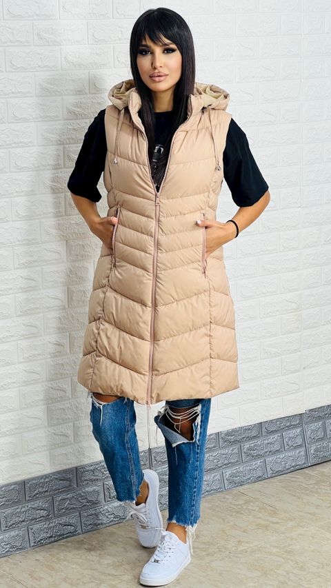 Qadınlar üçün uzun jilet 1437-70100, bej, polyester, ölçü XXL — Bakı