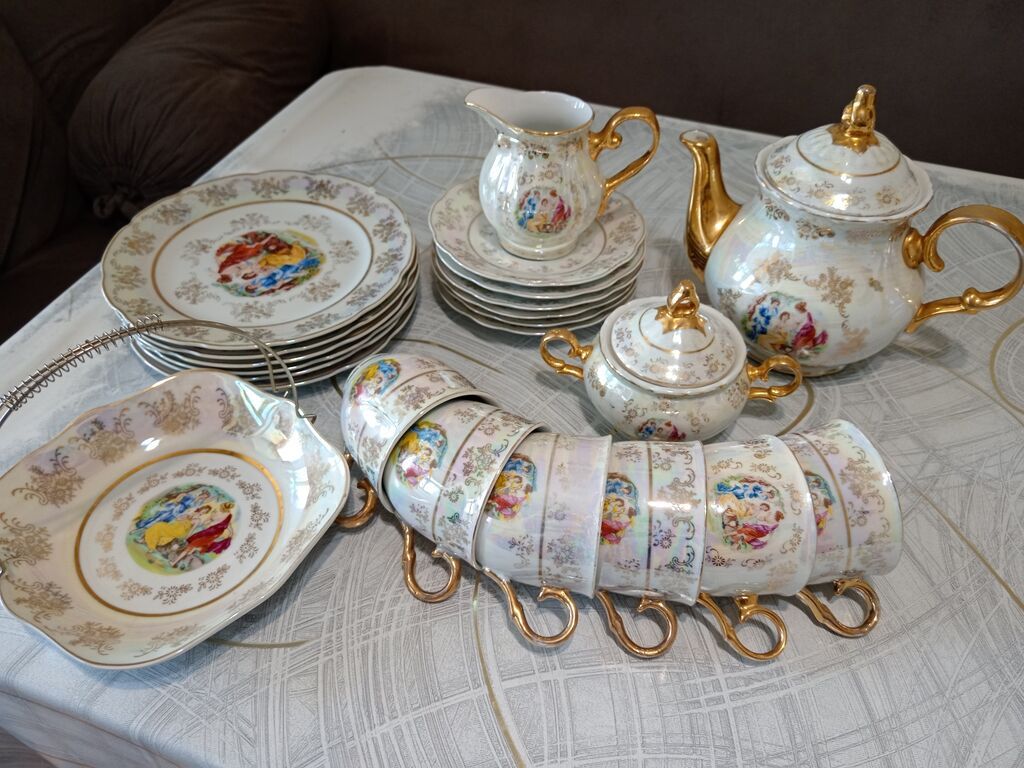 Çay dəsti, rəng - Qızılı, Farfor, 6 nəfərlik — Süfrə qabı, Bakı (2)