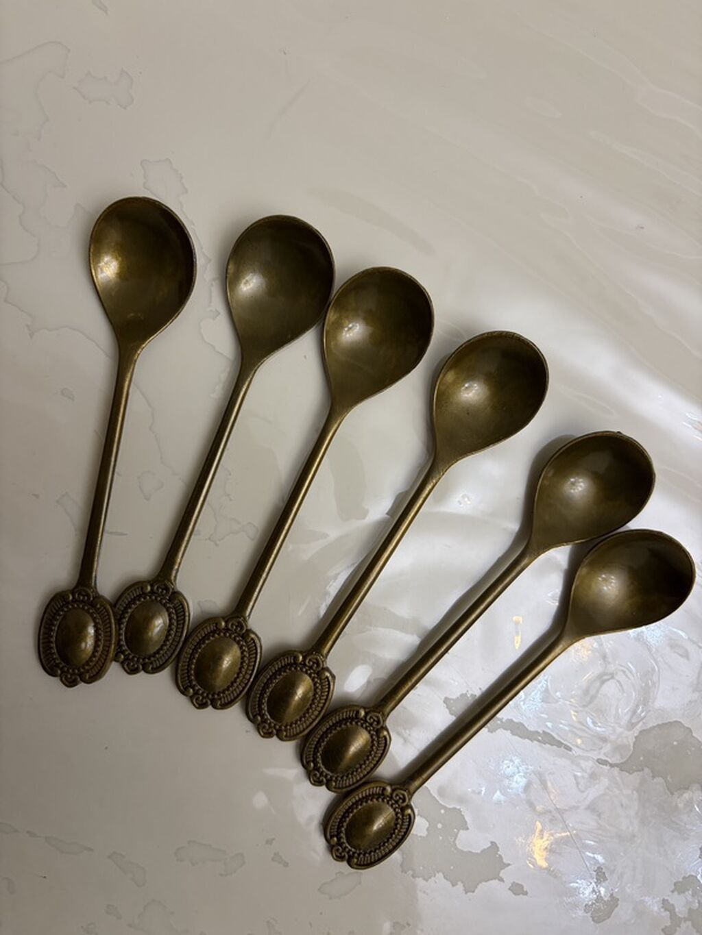 Çay dəsti, rəng - Qızılı, Şüşə, 6 nəfərlik — Süfrə qabı, Xırdalan (3)