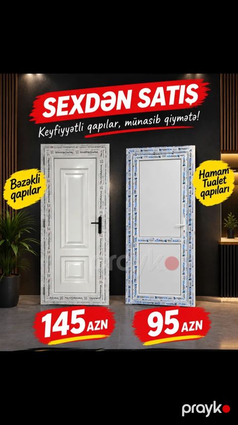 PVC qapılar – sexdən satış - Bəzəkli otaq qapısı: parlaq ağ rəng — Bakı