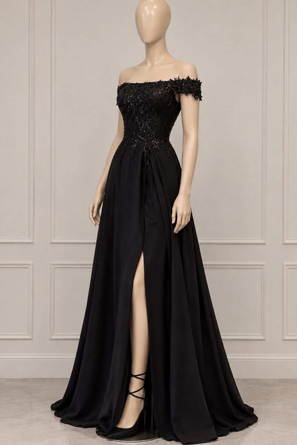 Zərif qara axşam geyimi - Model: çiyinləri açıq, off-shoulder - Üst — Axşam paltarları, Bakı