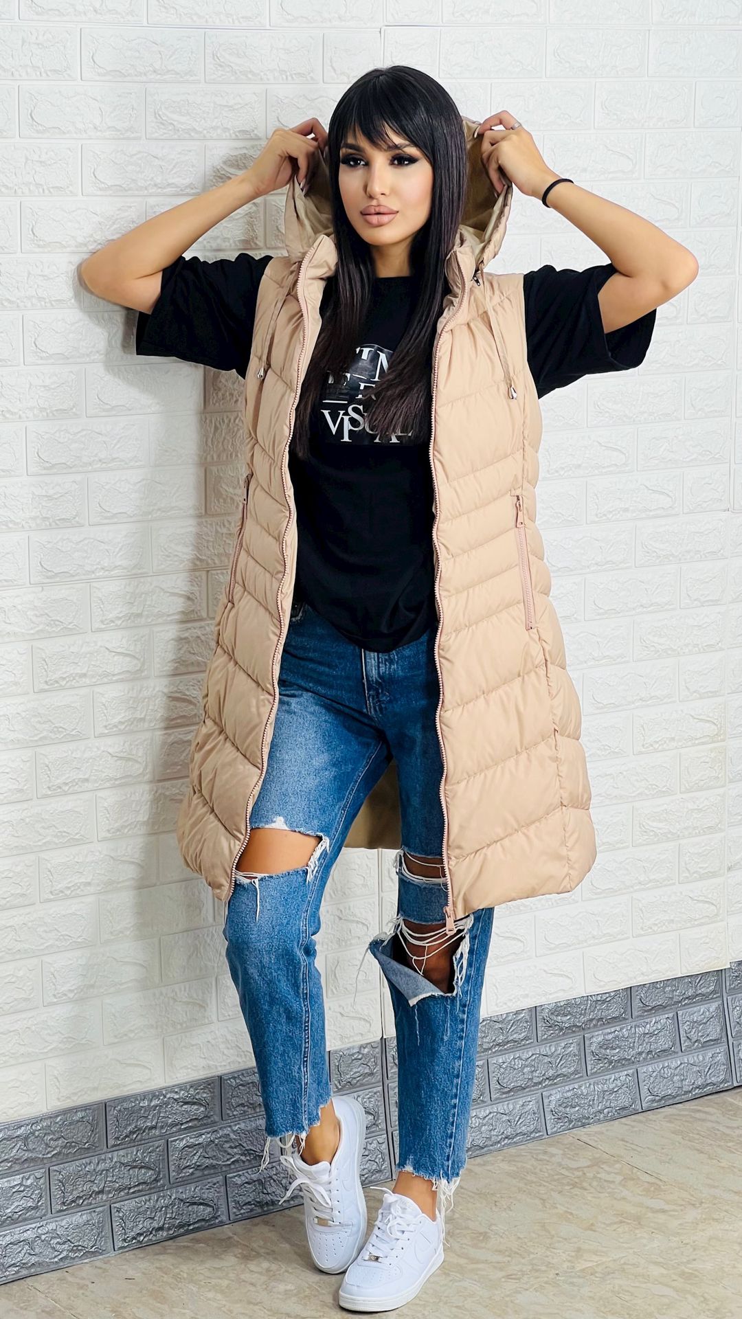 Qadınlar üçün uzun jilet 1437-70100, bej, polyester, ölçü XXL — Mallar, Bakı (2)