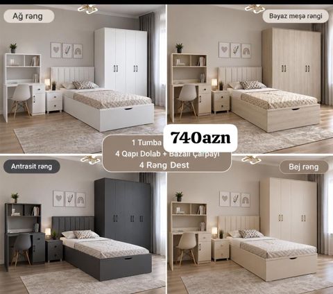 Yataq otağı mebel dəsti – 4 rəng seçimi: ağ, bej, antrasit, ağac — Dolab Taxt Çarpayı Mebel Fabriki ✨Əfsanə.x — Bedroom furniture sets