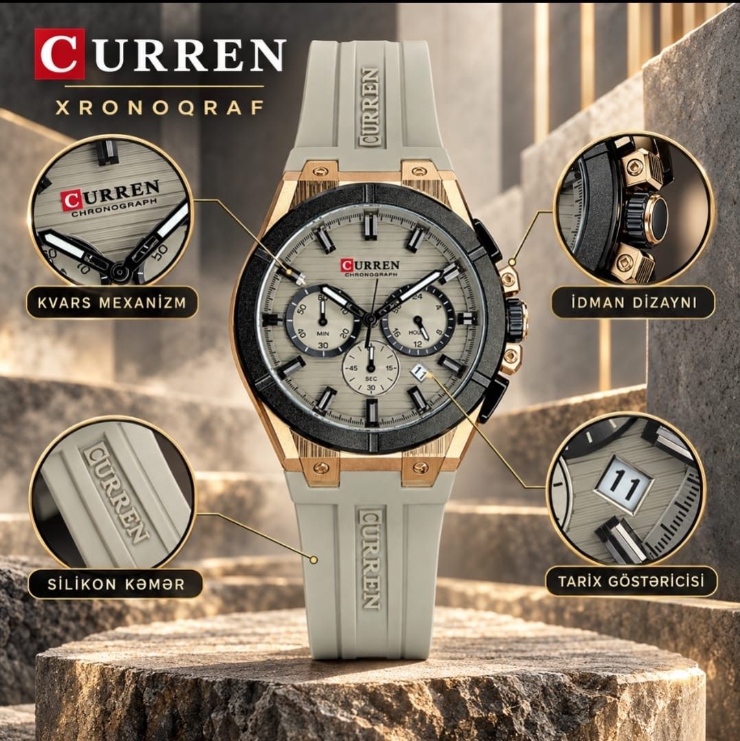 Kişi qol saatı Curren 8487, Kvars, Əqrəbli, İndekslər, Qayış — Mallar, Bakı