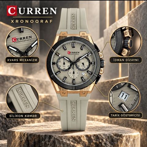 Kişi qol saatı Curren 8487, Kvars, Əqrəbli, İndekslər, Qayış — Bakı