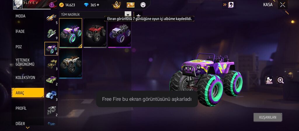Məhsul: Free Fire oyun hesabında nadir “Aparat/Araç” skin kolleksiyası — Kuzov hissələri, Gəncə (3)