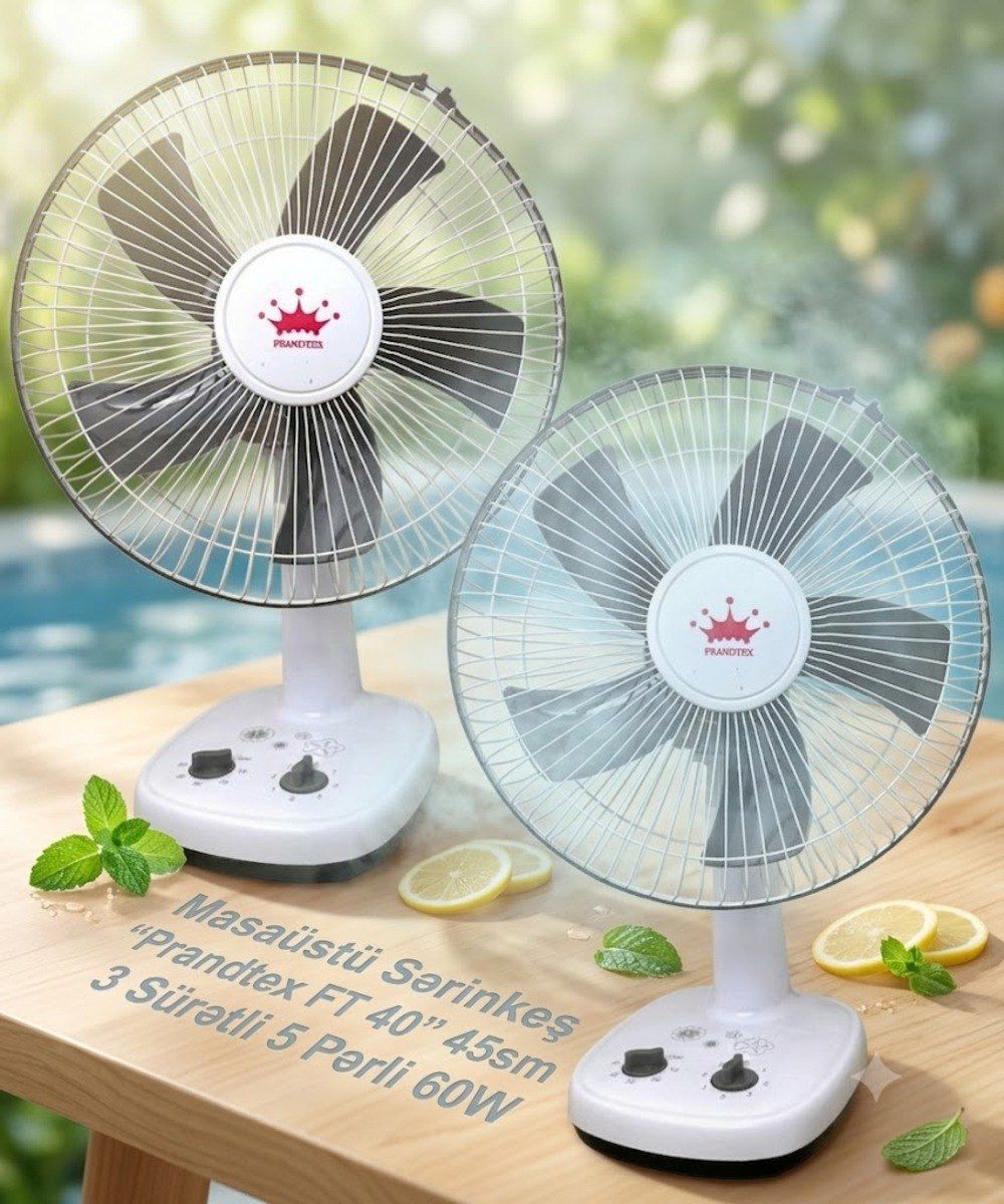 Masaüstü Sərinkeş Prandtex FT 40 43sm 3 Sürətli 5 Pərli 60W — Ev texnikası, Bakı (2)