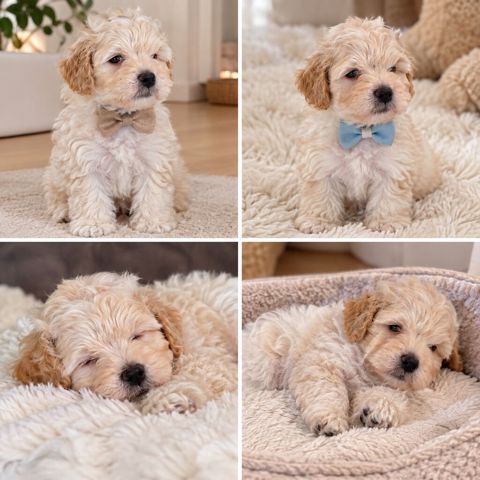 Mini ölçülü, krem rəng tonlarında, qıvırcıq tüklü balaca Maltipoo F1 — Digah