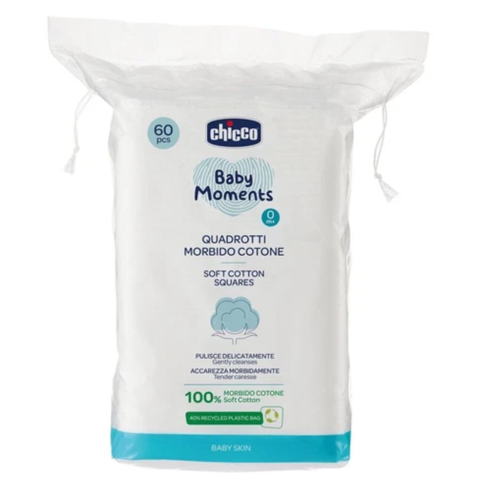 Pambıq diskləri Chicco Soft Cotton Square 60 ədəd 8058664138722 — Uşaq sağlamlığı və baxımı, Bakı