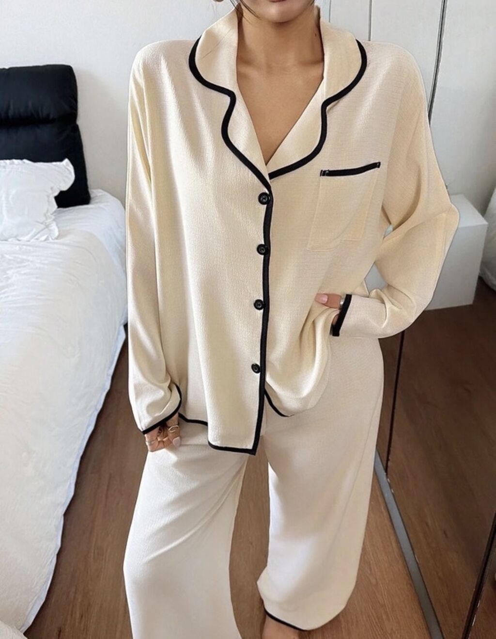 Qadın pijama dəsti - İki hissə: uzunqol düyməli köynək + geniş — Ev paltarı, Bakı