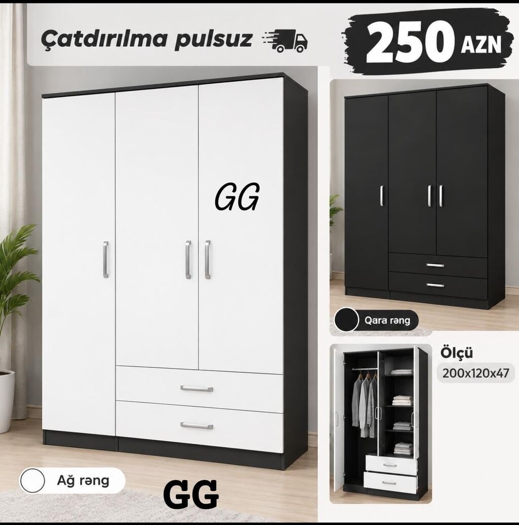 Yeni və Sifarişlə Dolab 250 azn Ölçü:200×47×120 Təhvil qisa zamanda — Şkaflar, Bakı