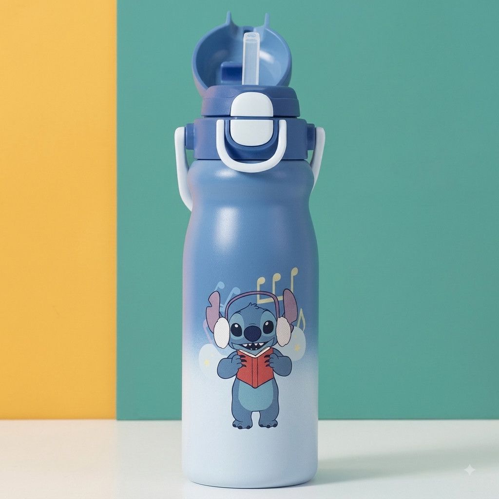 Uşaq üçün su qabı No brand, Disney Stitch Kids Thermal Water Bottle Pipetli, Termos, 5+ yaş, Paslanmayan polad, 650 ml — Mallar, Bakı (2)