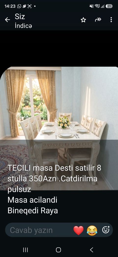 Masa dəsti – 1 masa + 8 stul - Klassik dizaynlı, oyma detallı masa və — Sumqayıt