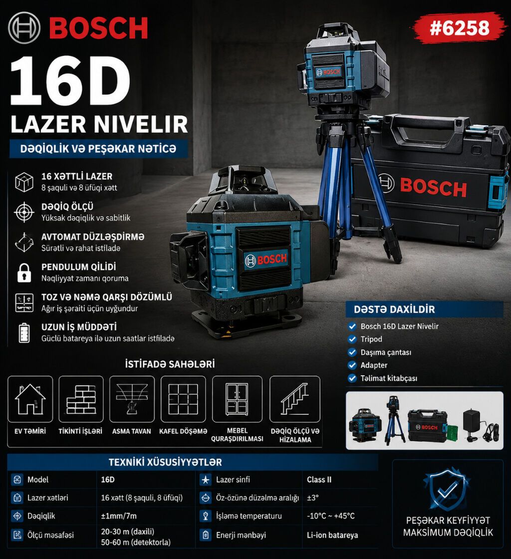 Yeni Lazer nivelir Bosch, Yüksək dəqiqliklə ölçən, Pulsuz çatdırılma, Kredit yoxdur — Termometrlər, Bakı