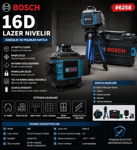 Yeni Lazer nivelir Bosch, Yüksək dəqiqliklə ölçən, Pulsuz çatdırılma, Kredit yoxdur — Bakı