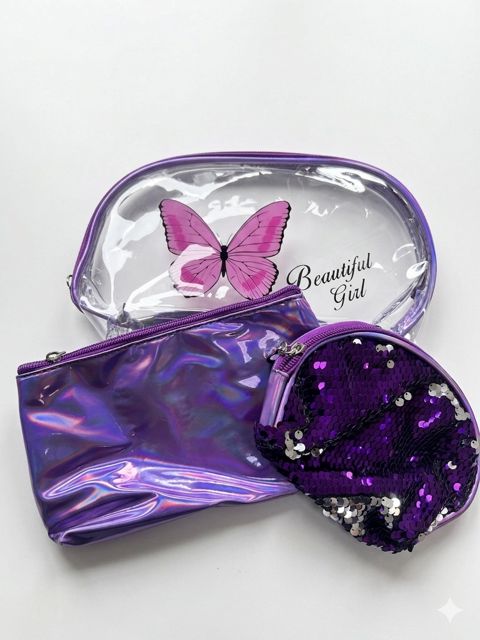 Kosmetik çanta dəsti 005, süni dəri, bənövşəyi, 3 əd — Bakı