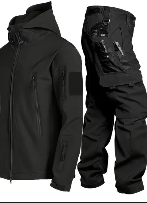 Uniseks taktiki outdoor dəst – qara rəng - 2 hissə: kapüşonlu — Bakı