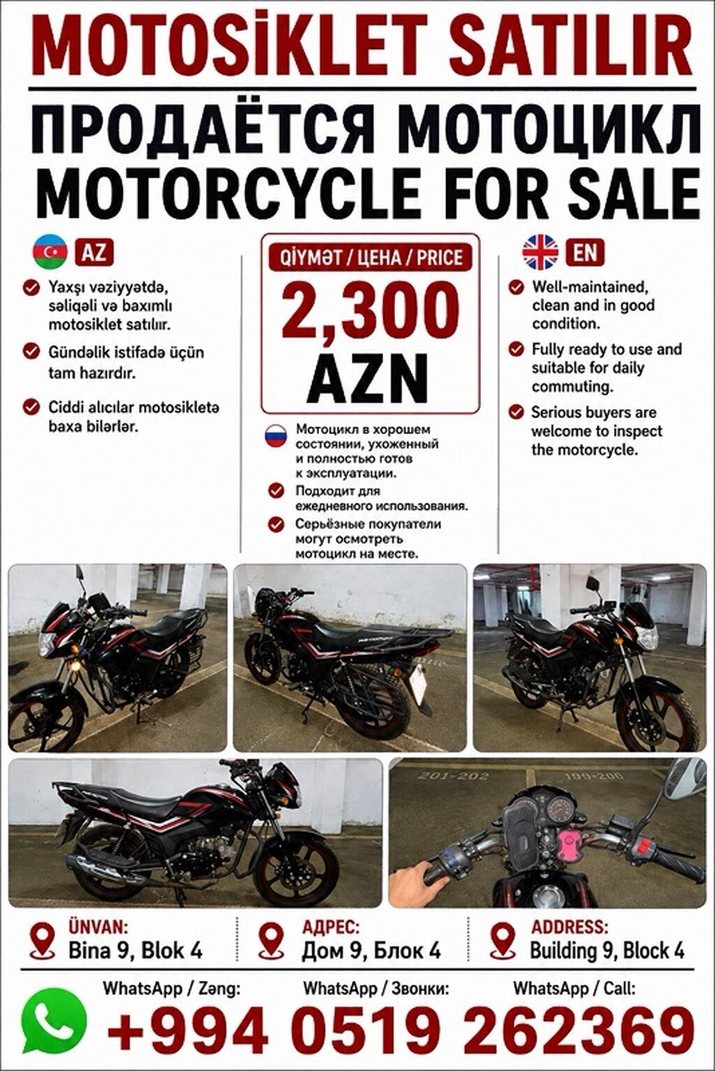 Motosiklet satılır - Günlük istifadə üçün tam hazır, baxımlı və — Motosikletlər, Bakı