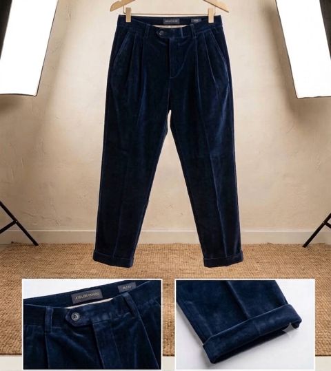 Qadınlar üçün klassik şalvar 51127000, velvet, göy, ölçü S — Bakı