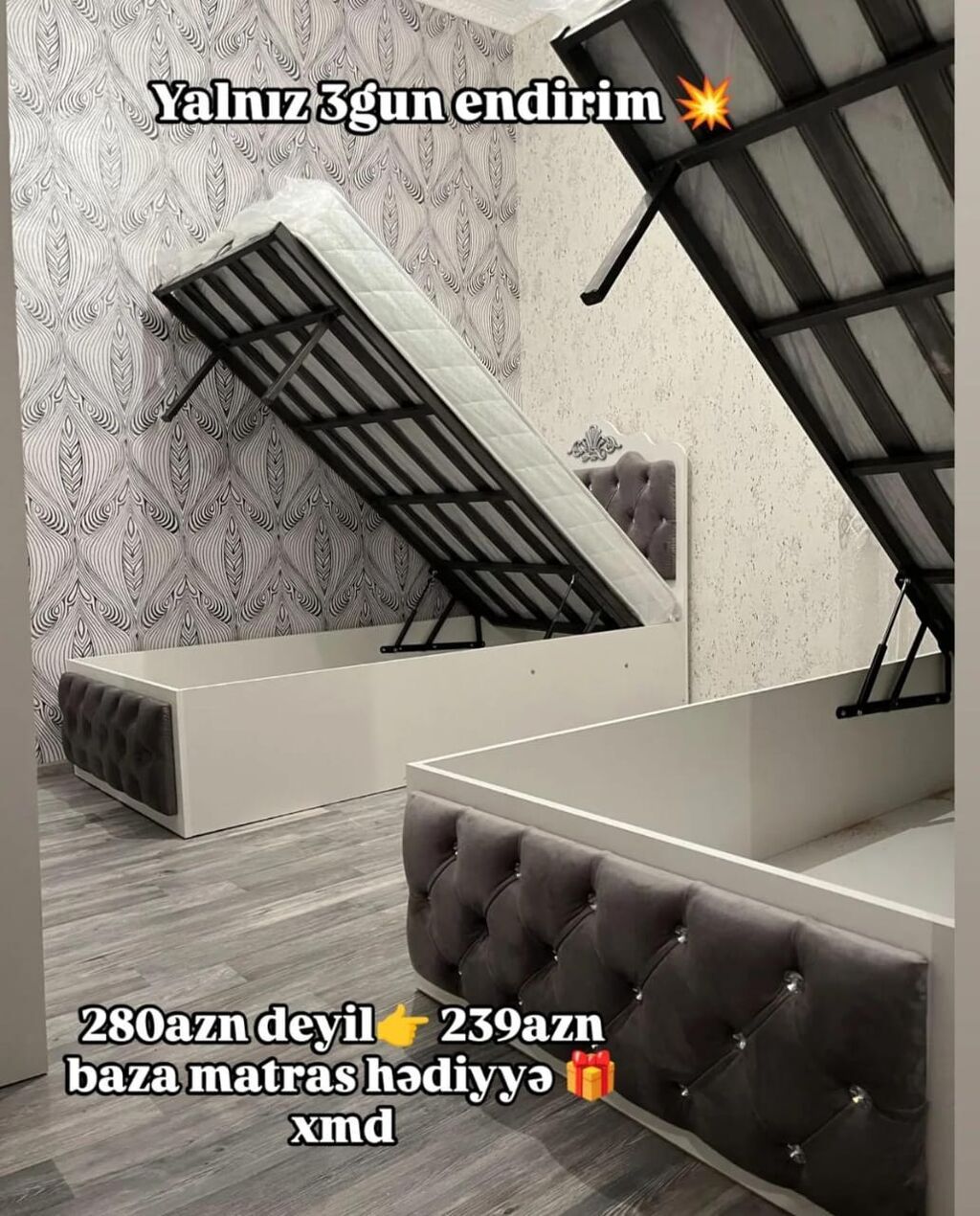 Endirimli tək nəfərlik çarpayı – baza + matras hədiyyə - Ölçü: 90x190 — Yataqlar, Bakı (3)