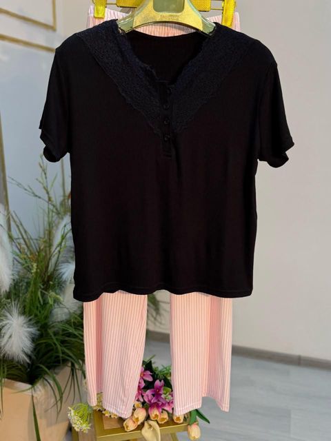 Qadınlar üçün şalvarlı pijama dəsti 3006, qara, pambıq, ölçü One size — Bakı