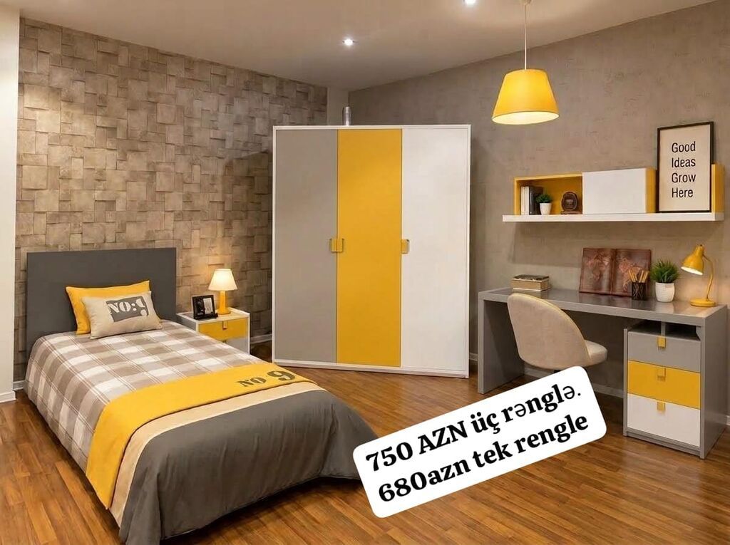 Gənc otağı mebel dəsti Variant 1: - Rəng: ağ–sarı–boz kombinə — Uşaq mebeli dəstləri, Digah