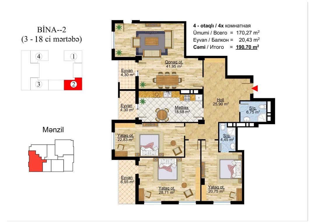Satılır 4 otaqlı yeni tikili 190 m² — Mənzil, Bakı (2)