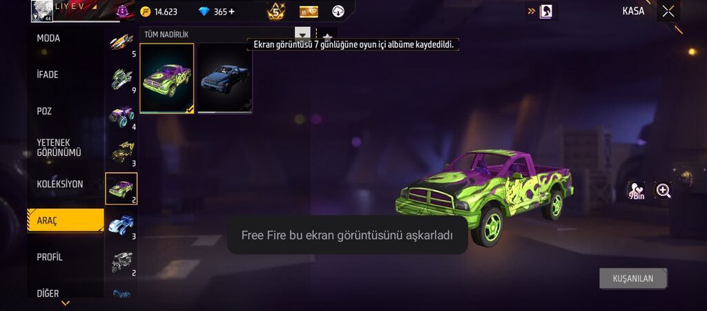 Məhsul: Free Fire oyun hesabında nadir “Aparat/Araç” skin kolleksiyası — Kuzov hissələri, Gəncə (4)