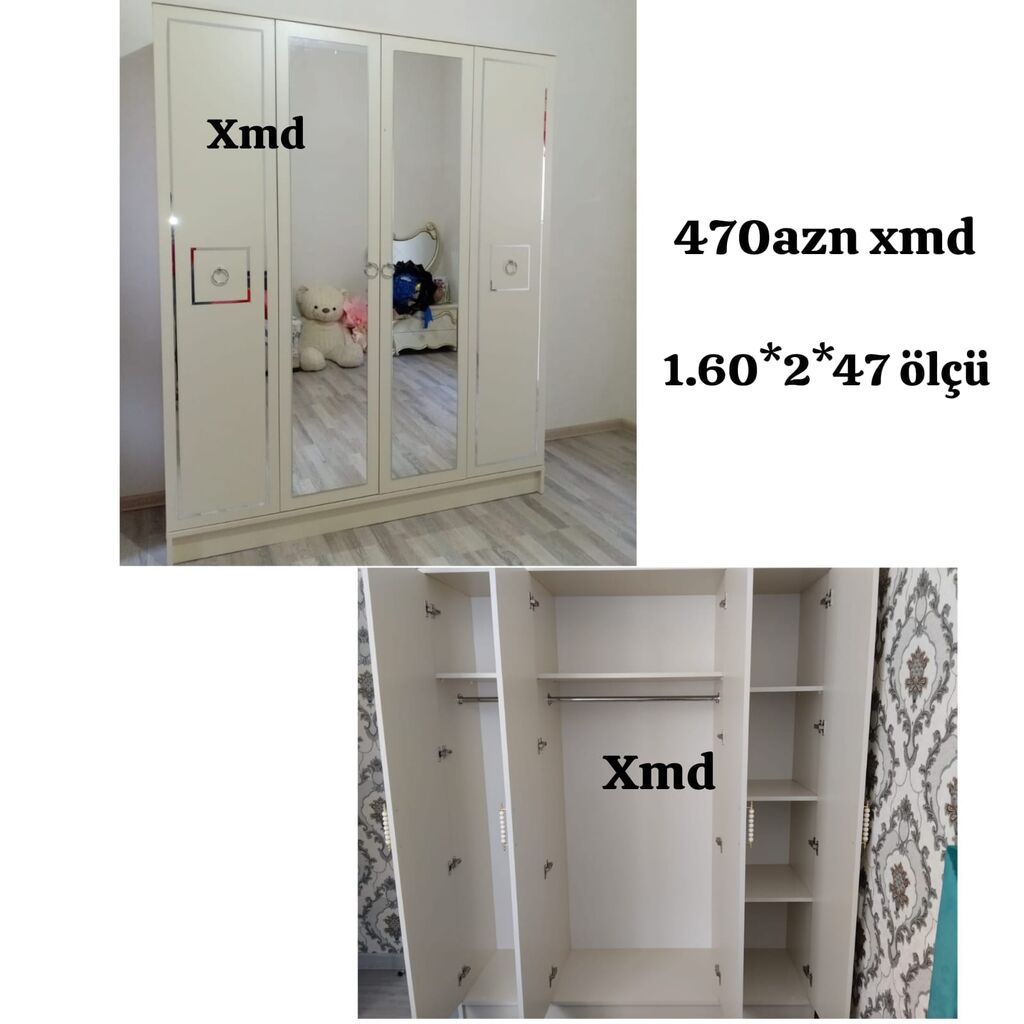 Üçqapılı paltar şkafı – güzgülü ön hissə ilə. Ölçü: 1.60 2 0.47 m — Şkaflar, Sumqayıt