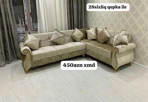 L‑formal künc divan dəsti - Klassik dizaynlı, yumşaq məxmər/parça — Sumqayıt