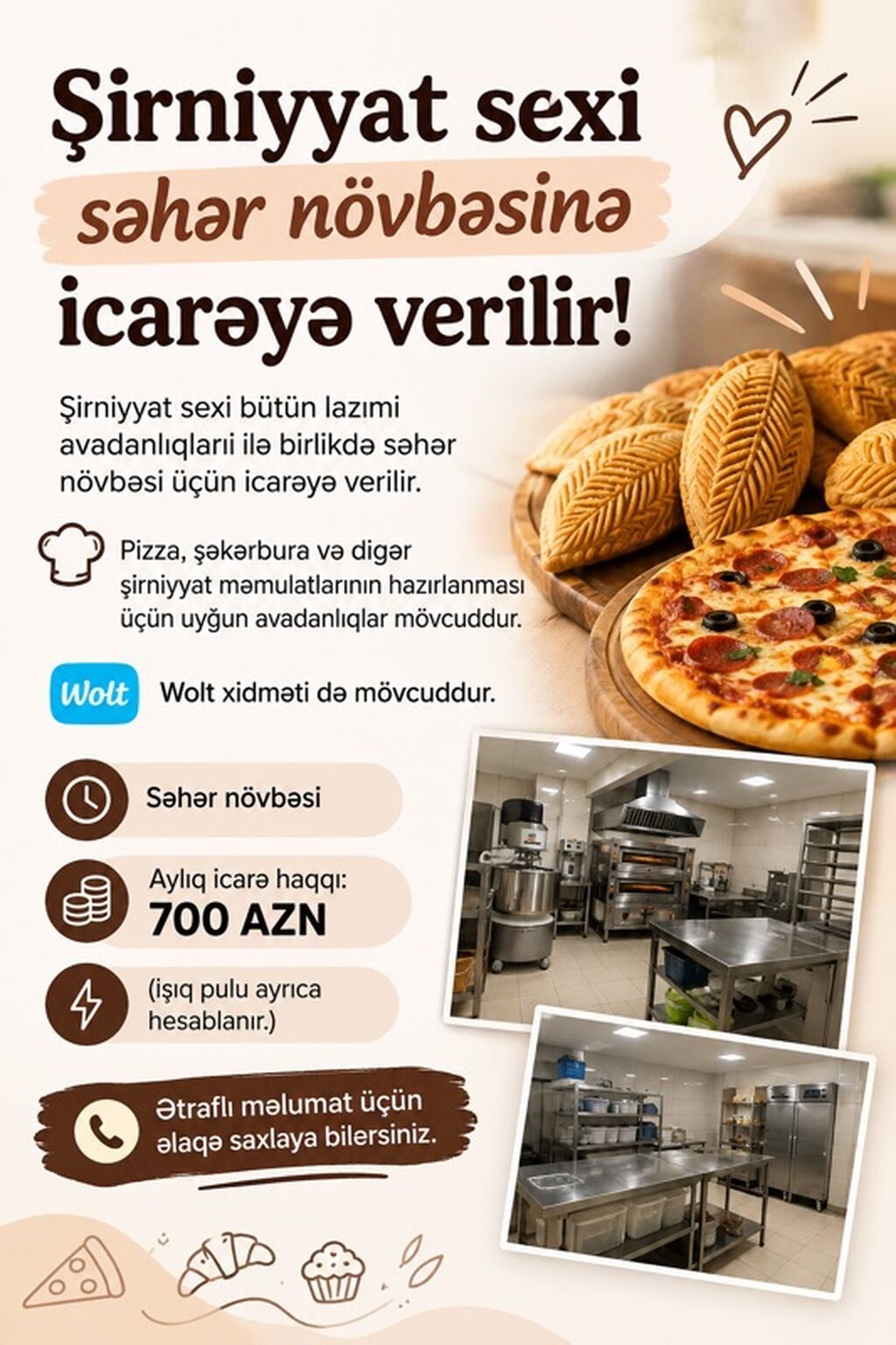 Şirniyyat sexi – səhər növbəsinə icarə Tam avadanlıqlı istehsal sexi — Əmlak, Bakı