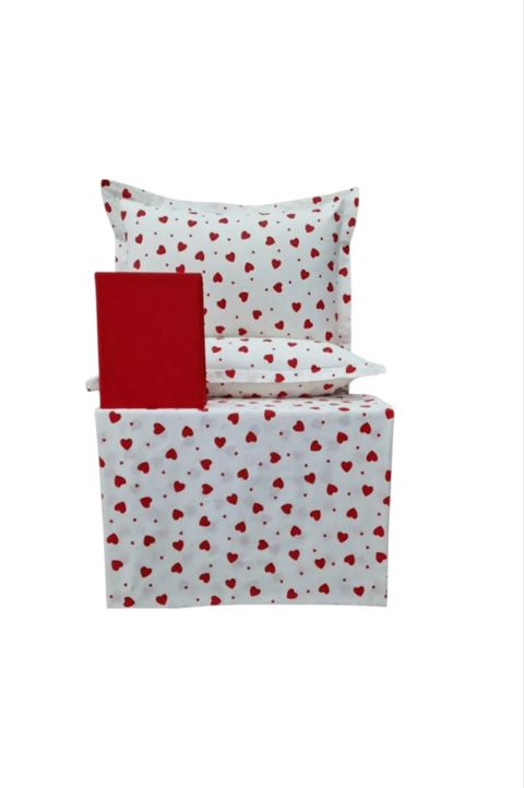 Yataq dəsti Trend Cotton, ikinəfərlik, yorğan üzü 200x220 sm, mələfə 240x260 sm, yastıq üzü 2 əd - 50x70 sm, ağ/qırmızı — Bakı