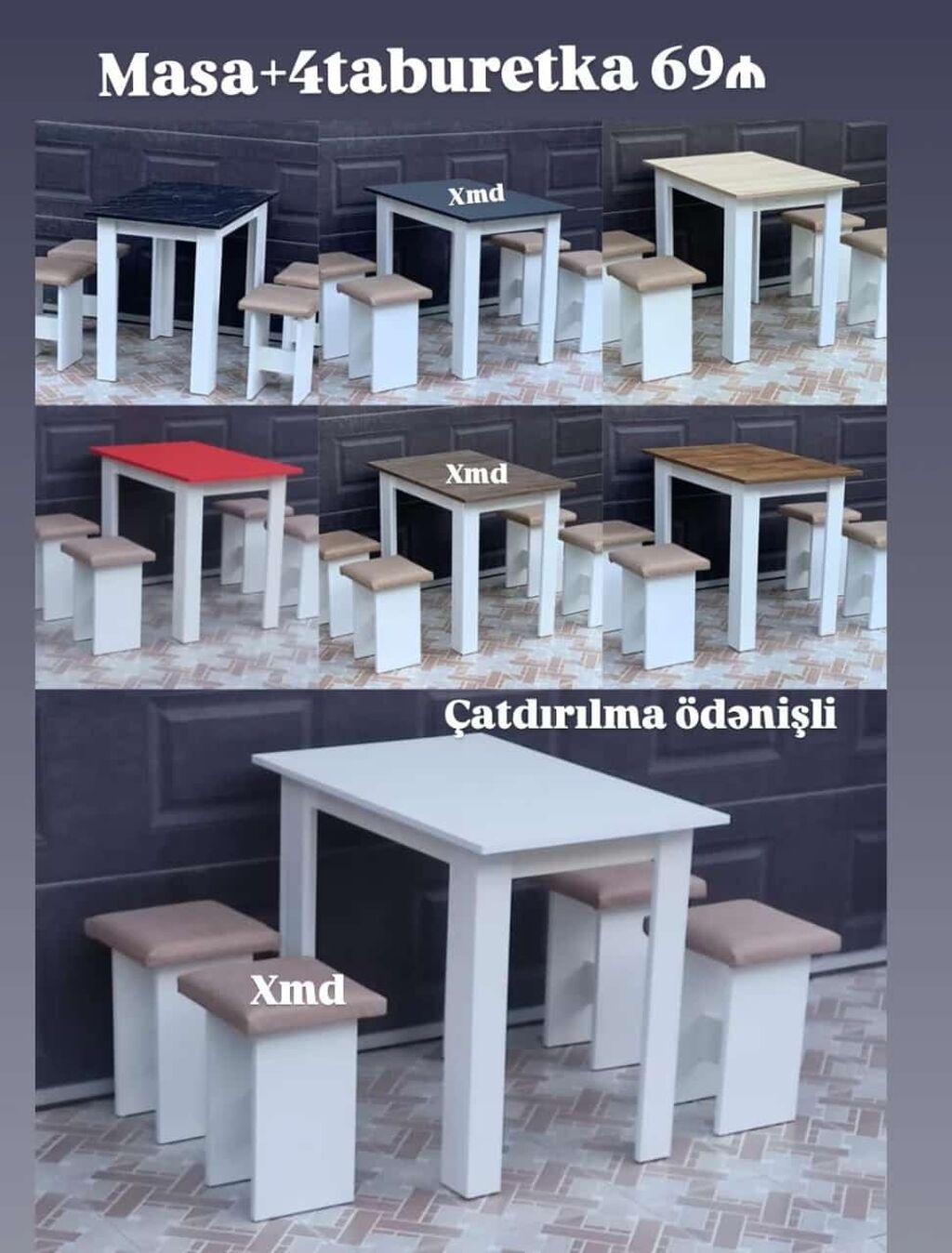Məhsul: Masa + 4 taburetka dəsti Tərkib: - 1 ədəd kvadrat masa - 4 — Masalar və stullar, Bakı