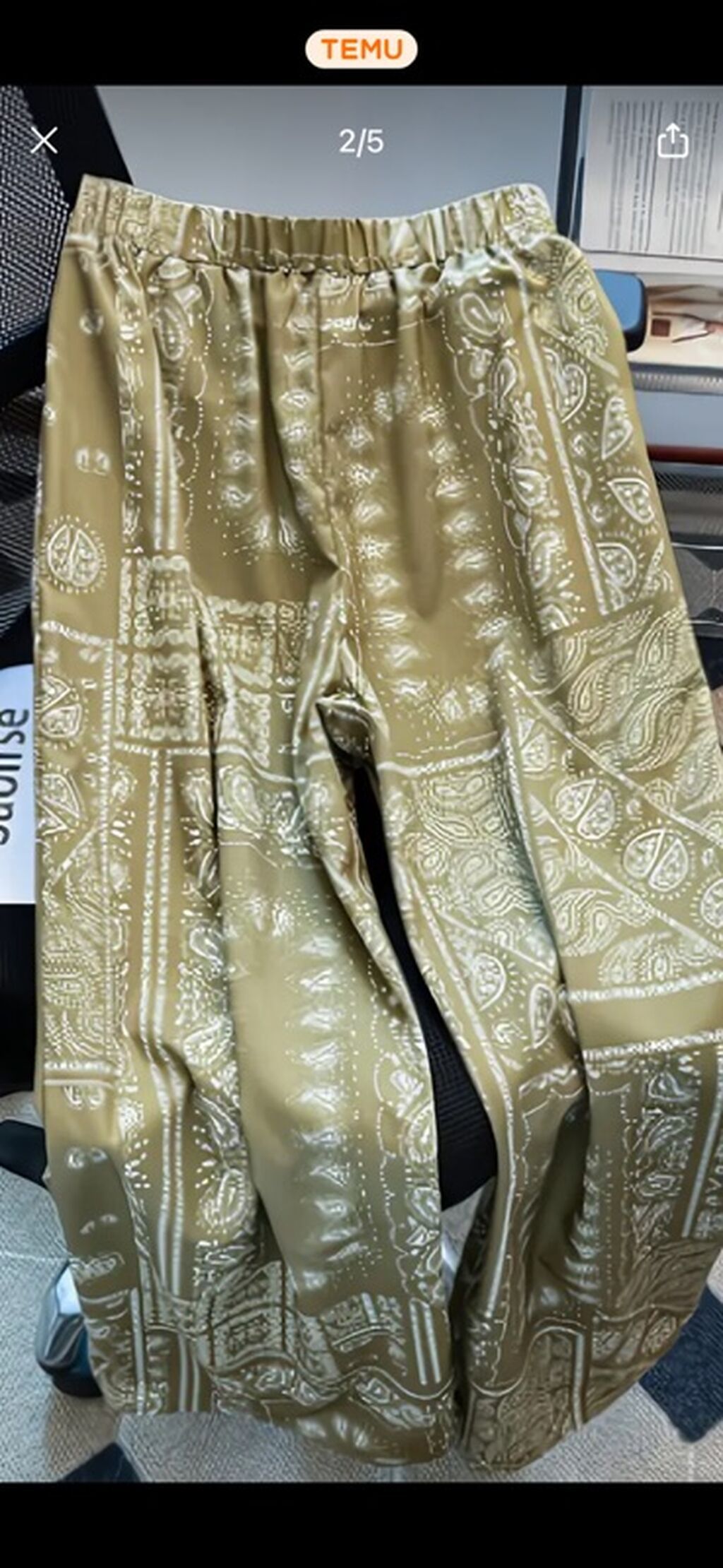Yaşıl rəngli, bandana/paizli (paisley) naxışlı geniş kəsimli şalvar — Şalvar, Masazır (3)