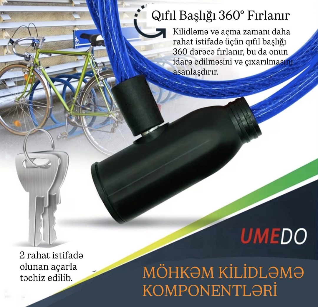 Velosiped kilidi Umedo mavi açar ilə — Mallar, Bakı (2)