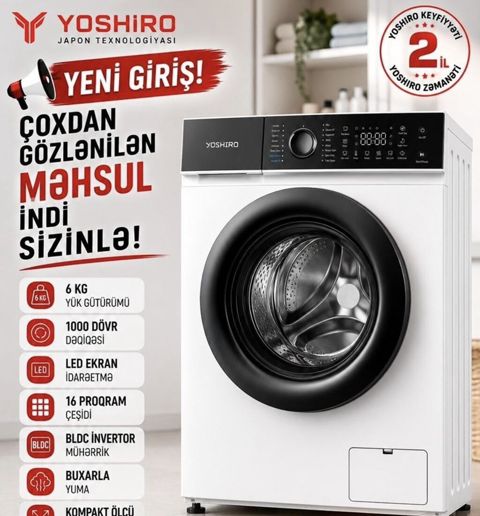 Yoshıro paltaryuyan maşın – Yaponiya texnologiyası - Yük tutumu: 6 kq — Bakı