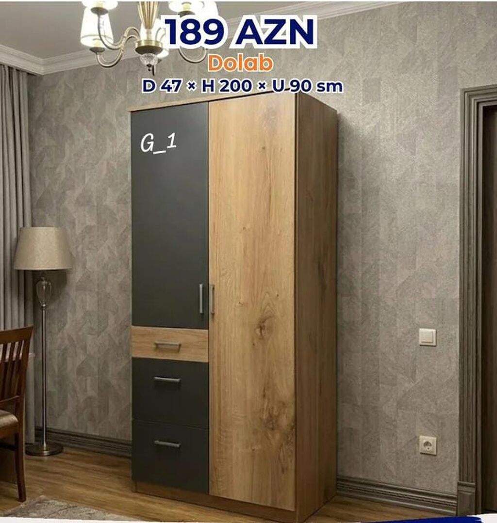Dolab – 189 AZN Ölçülər: D 47 H 200 U 90 sm Təsvir: - İki qapılı — Şkaflar, Sumqayıt