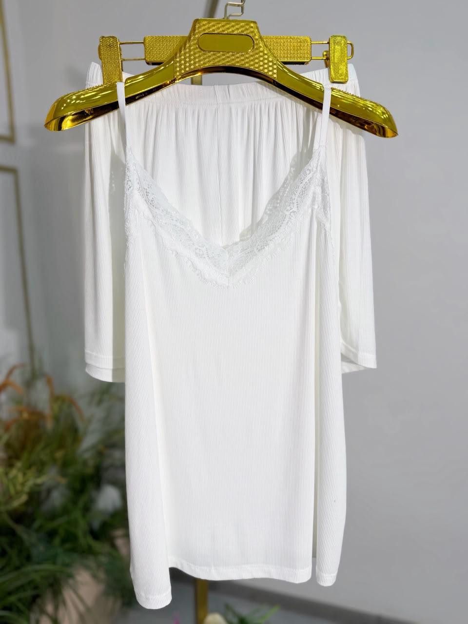 Qadınlar üçün şortlu pijama dəsti 0556, ağ, pambıq, ölçü One size — Mallar, Bakı