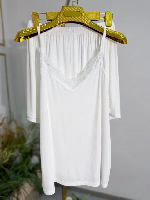 Qadınlar üçün şortlu pijama dəsti 0556, ağ, pambıq, ölçü One size — Bakı