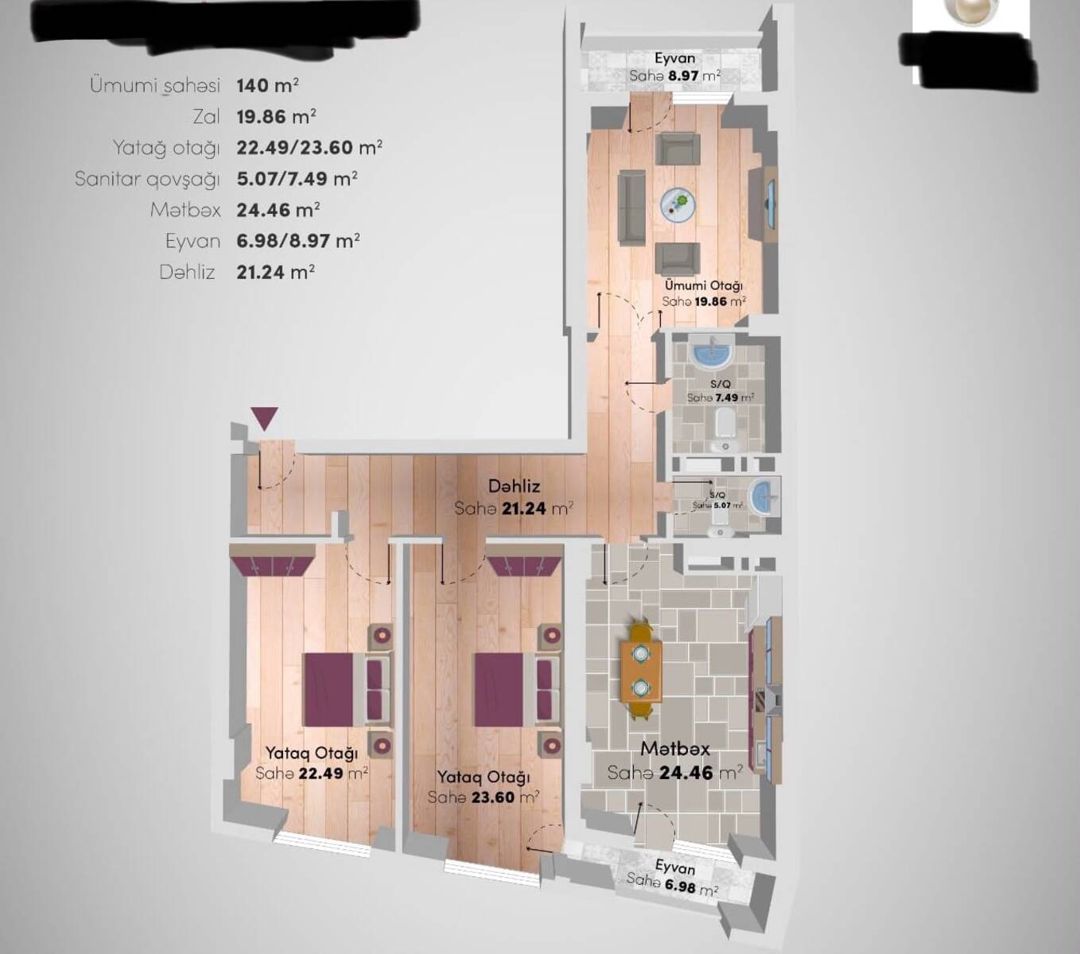 Satılır 3 otaqlı yeni tikili 140 m² — Mənzil, Bakı (10)
