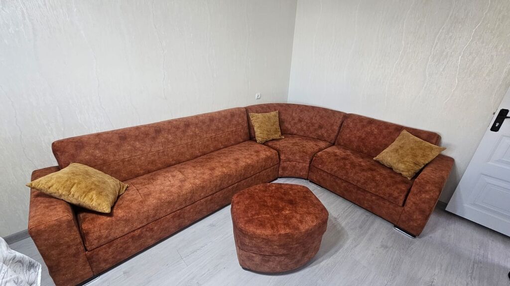 Künc divan dəsti – yumşaq toxumalı, isti kərpic-qəhvəyi rəngdə — Yumşaq mobilya dəstləri, Bakı (2)