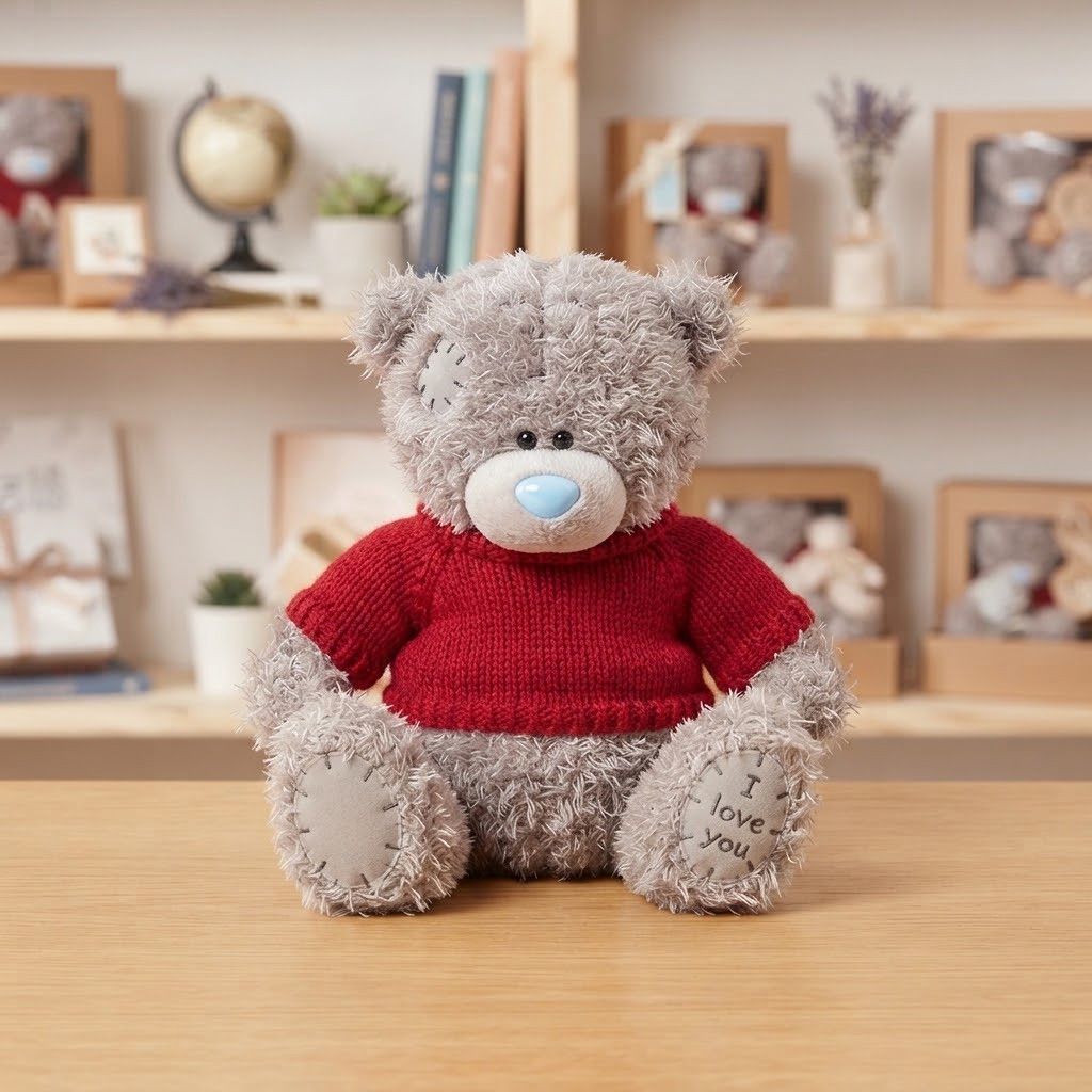 Yumşaq oyuncaq Teddy, 10 sm, peluş, boz/qırmızı, 1+ yaş — Yumşaq oyuncaqlar, Bakı