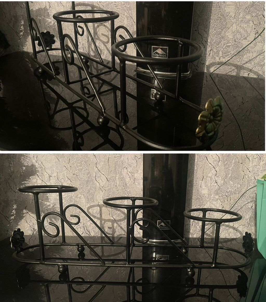 Metall güldan/qab dəstəyi – 3 yerlik - Material: möhkəm metal, qara — Bitki qabları, Bakı